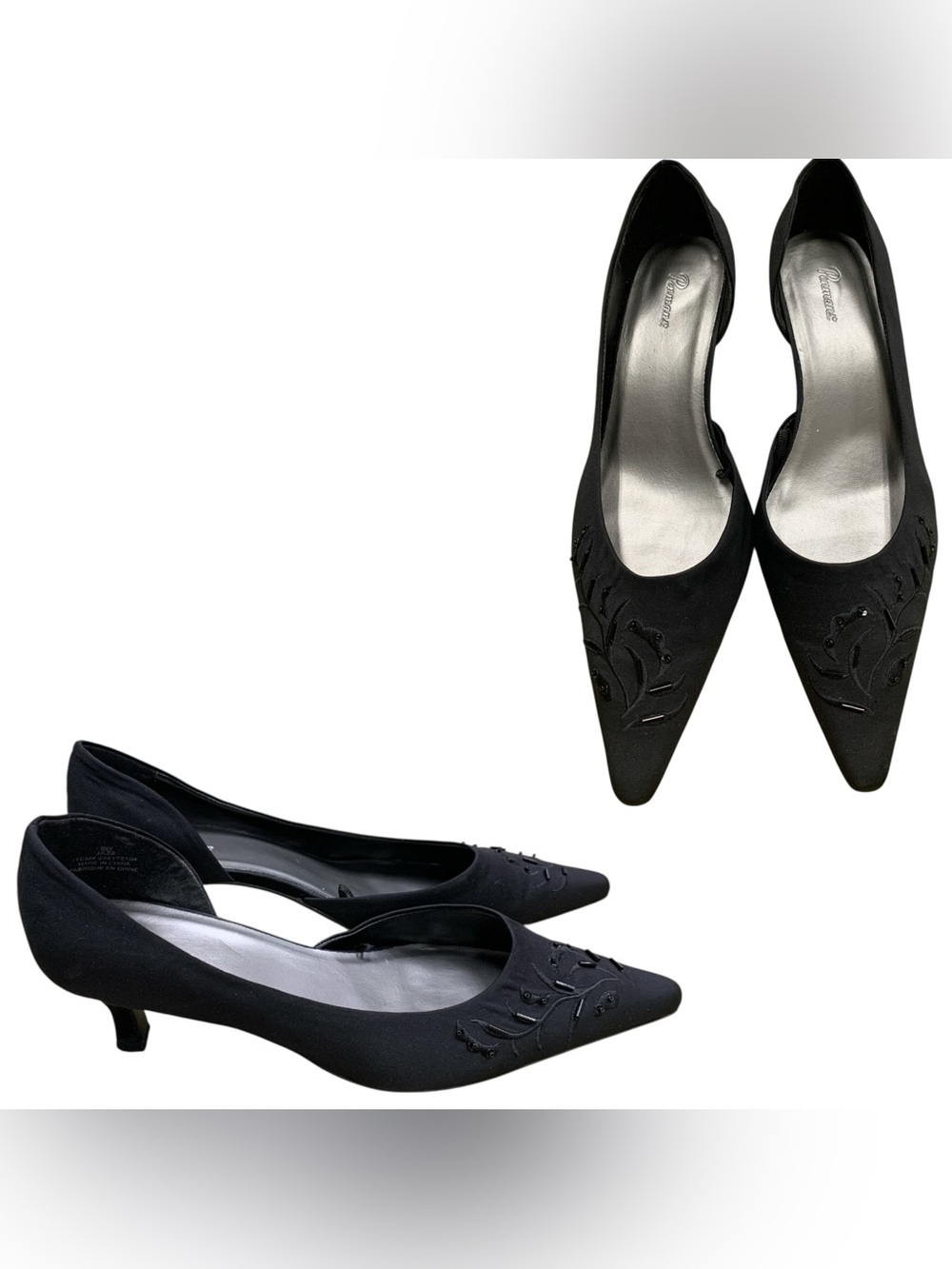 Penmans Sculpted Black Pointed-Toe Low Heel Pumps S9W